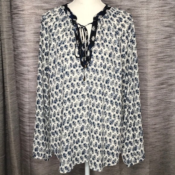 WAYF MEDIUM BOHO BLUE CREAM BLOUSE NORDSTROM - Picture 1 of 12